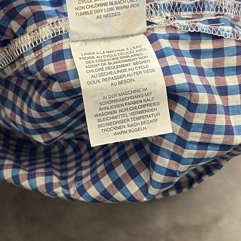 J crew white blue micro plaid puff sleeve cotton blouse